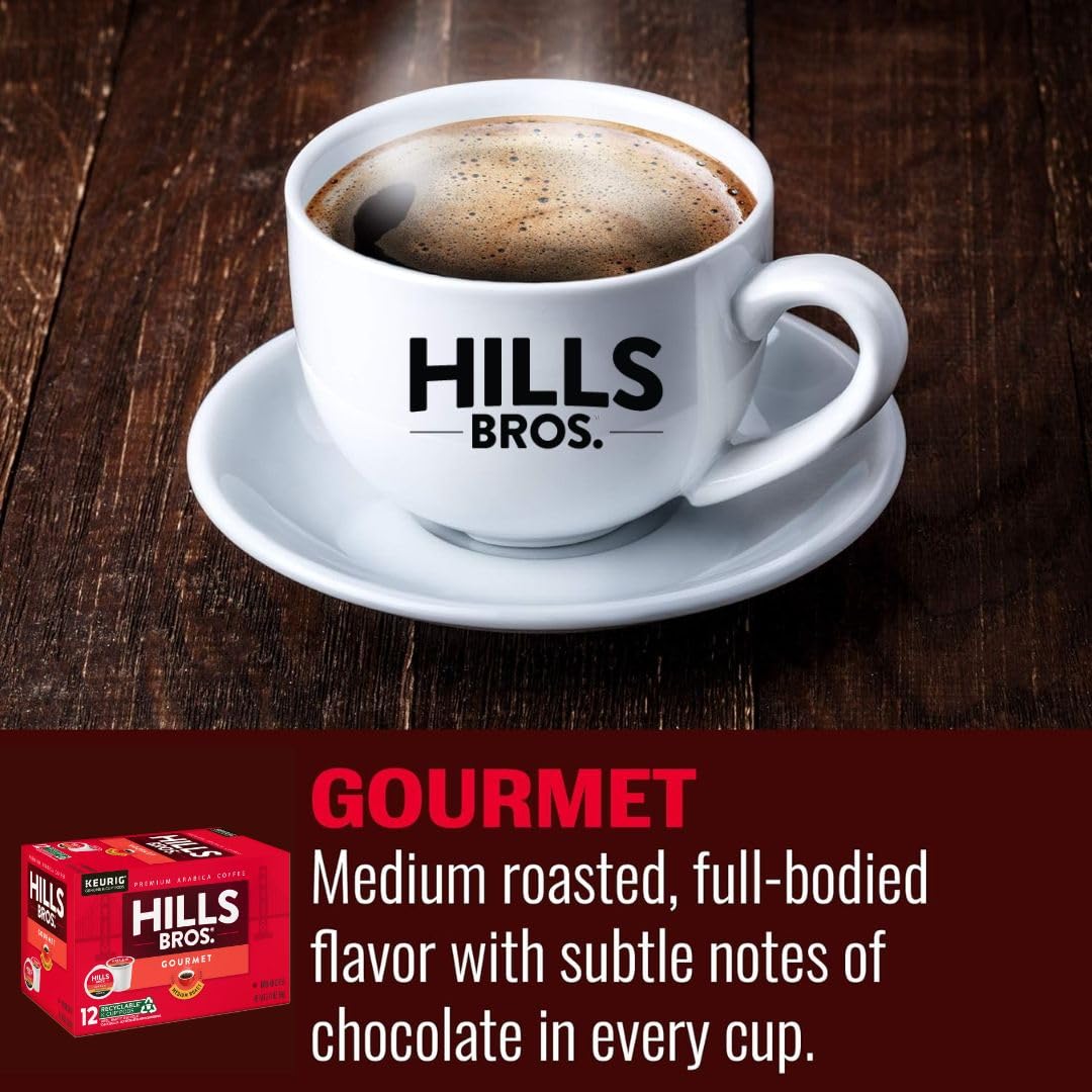 Hills Bros. Gourmet Blend Keurig K-Cup Pods for Keurig Brewers – Medium Roast Premium Arabica Blend, Kosher – 1 Pack of 12 Single Serve Pods