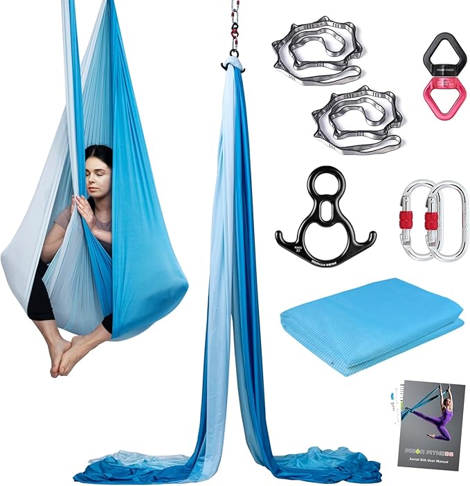 PRIOR FITNESS Aerial Silks Kit Colorful 9/15/20 Yards 40D Nylon Fabric Hammock Set With Hardware & Guide for All Levels Of Aerial Yoga Practice and Acrobatic Flying For Adults Aerial silk