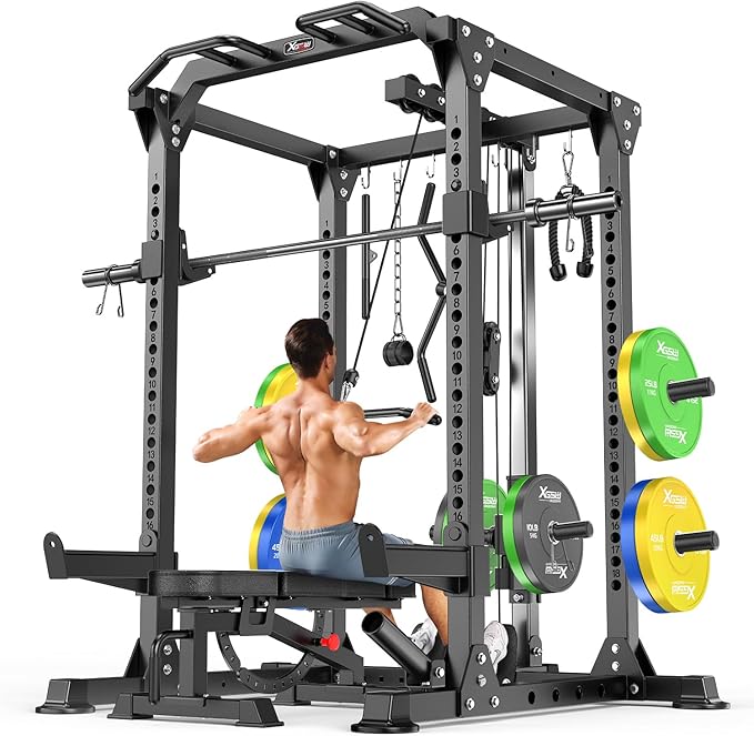 Power Cage,1600lbs Multi-Function Power Rack with Adjustable Cable Crossover System and More Training Attachment, Weight Cage for Home Gym
