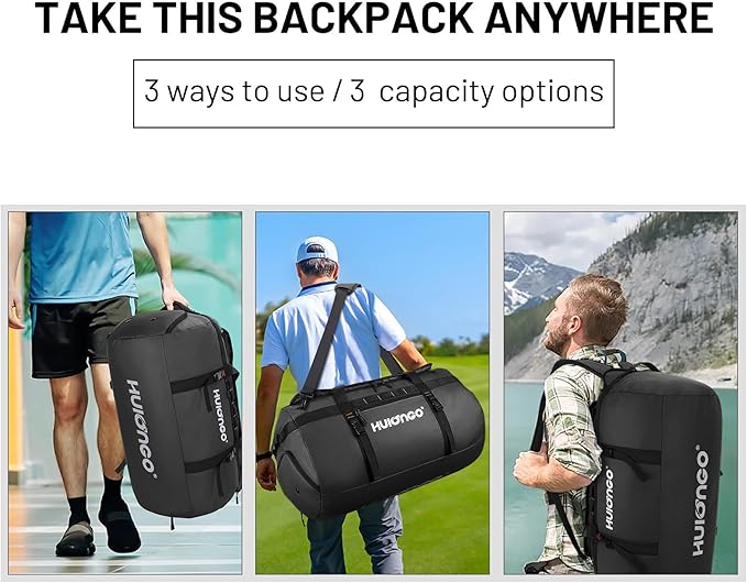 40L/60L/90L Large Waterproof Duffle Bag Backpack for Men, Mens Duffel Backpack Bags for Traveling, Heavy Duty (Black, 40L)