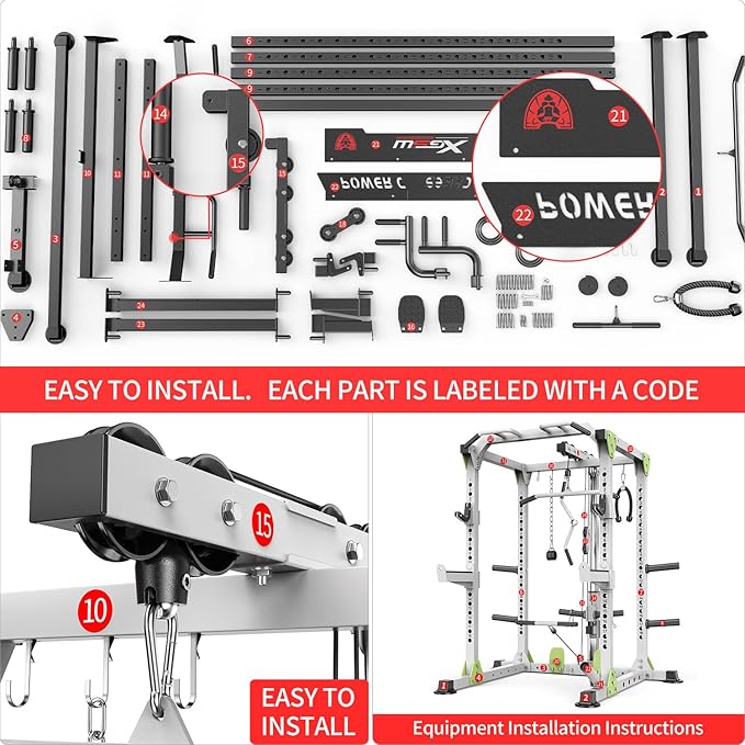 Power Rack Power Cages Multi-Function Squat Rack with Cable Crossover System Selectable More Training Attachment Weight Cage for Garage Home Gym
