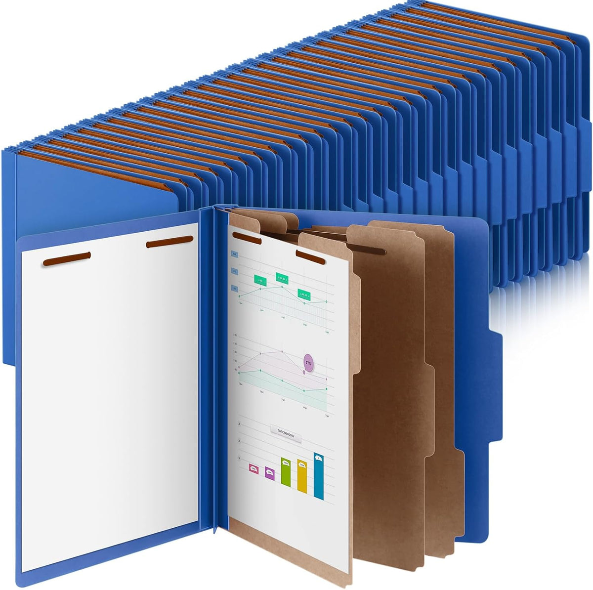 72 Pcs Classification Folders Letter Size, Back to School Supply for Teacher, Student, 3 Dividers Pressboard File Folder Bulk with 2 Fasteners, 3.5 Inch Expanding File Organizer (Dark Blue)