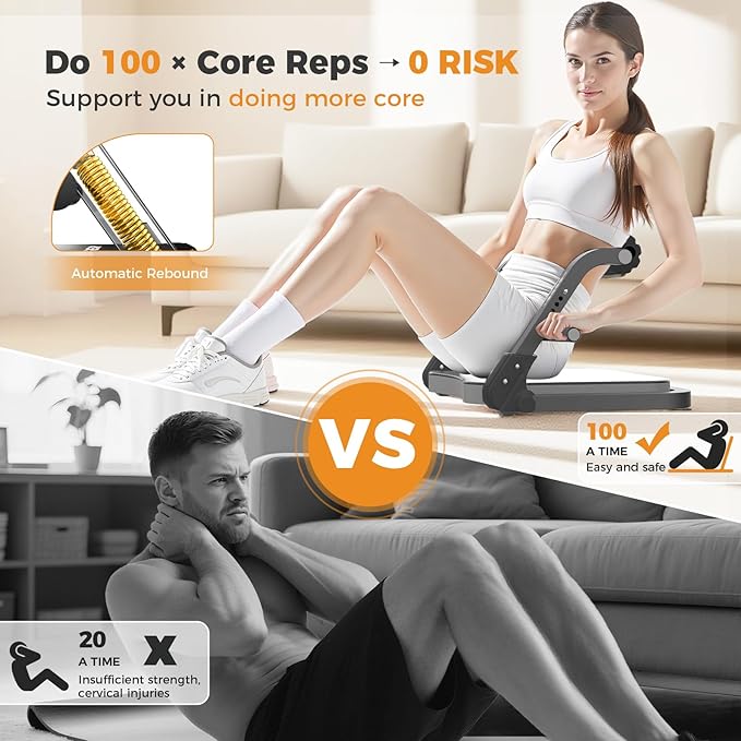Ab Machine,Sit Up Exercise Equipment& Core Machine, Workout Equipment,Adjustable Ab Trainer with 3 Resistance Levels and Removable Auxiliary Handle,Home Gym Fitness Equipment for All Ages