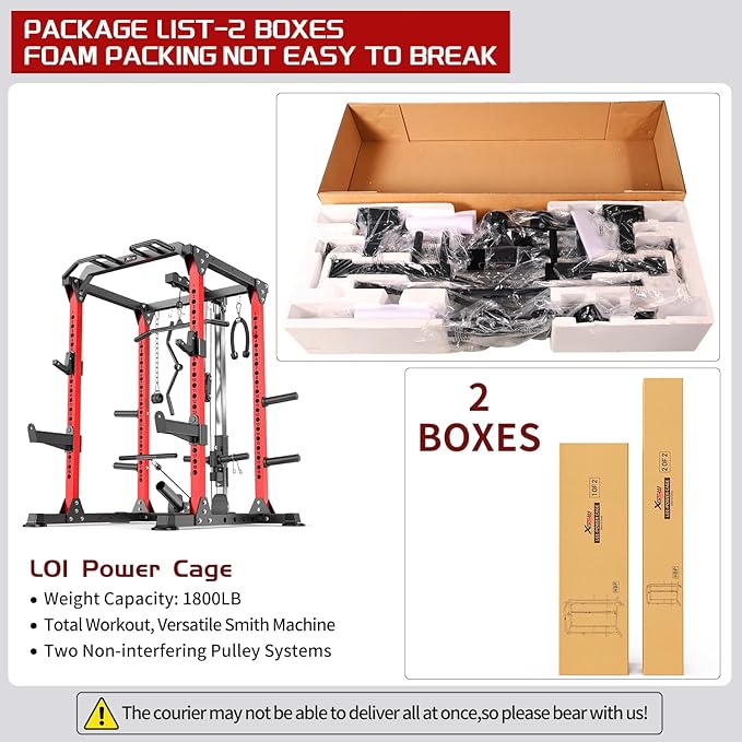 Power Cage,1600lbs Multi-Function Power Rack with Adjustable Cable Crossover System and More Training Attachment, Weight Cage for Home Gym