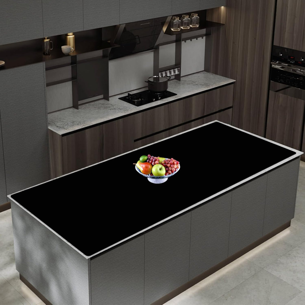 47.3''x23.6''(120cmx60cm) Extra Large Silicone Mat for Kitchen Counter, Heat Resistant Countertop Protector, Non-Slip Waterproof Kitchen Island Mat, Easy to Clean, Black