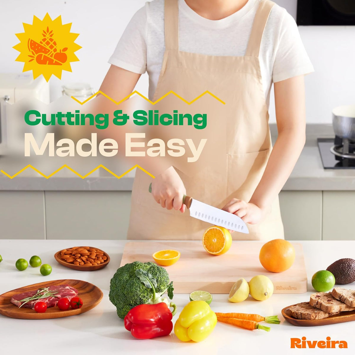 Riveira Maple Wood Cutting Board – Versatile and Durable: Set Of 2 Pcs Rectangular Wooden Cutting Board – Natural Wooden Cutting Boards For Kitchen – Complete Maple Wooden Chopping Board