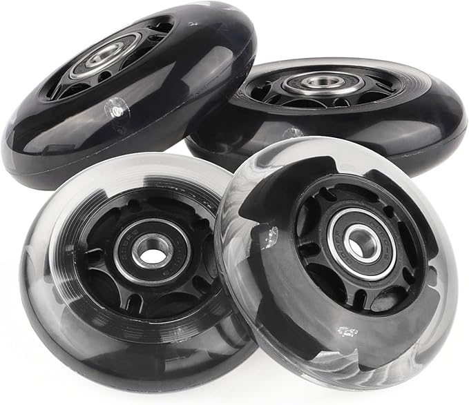 8pcs Inline Skate Wheels Led Light-Up Wheels 64/70/72/76/80mm w/Bushings 85-88A for Kids and Youth Beginners Children's Inline Skates Indoor/Outdoor Use (Black, 76mm)