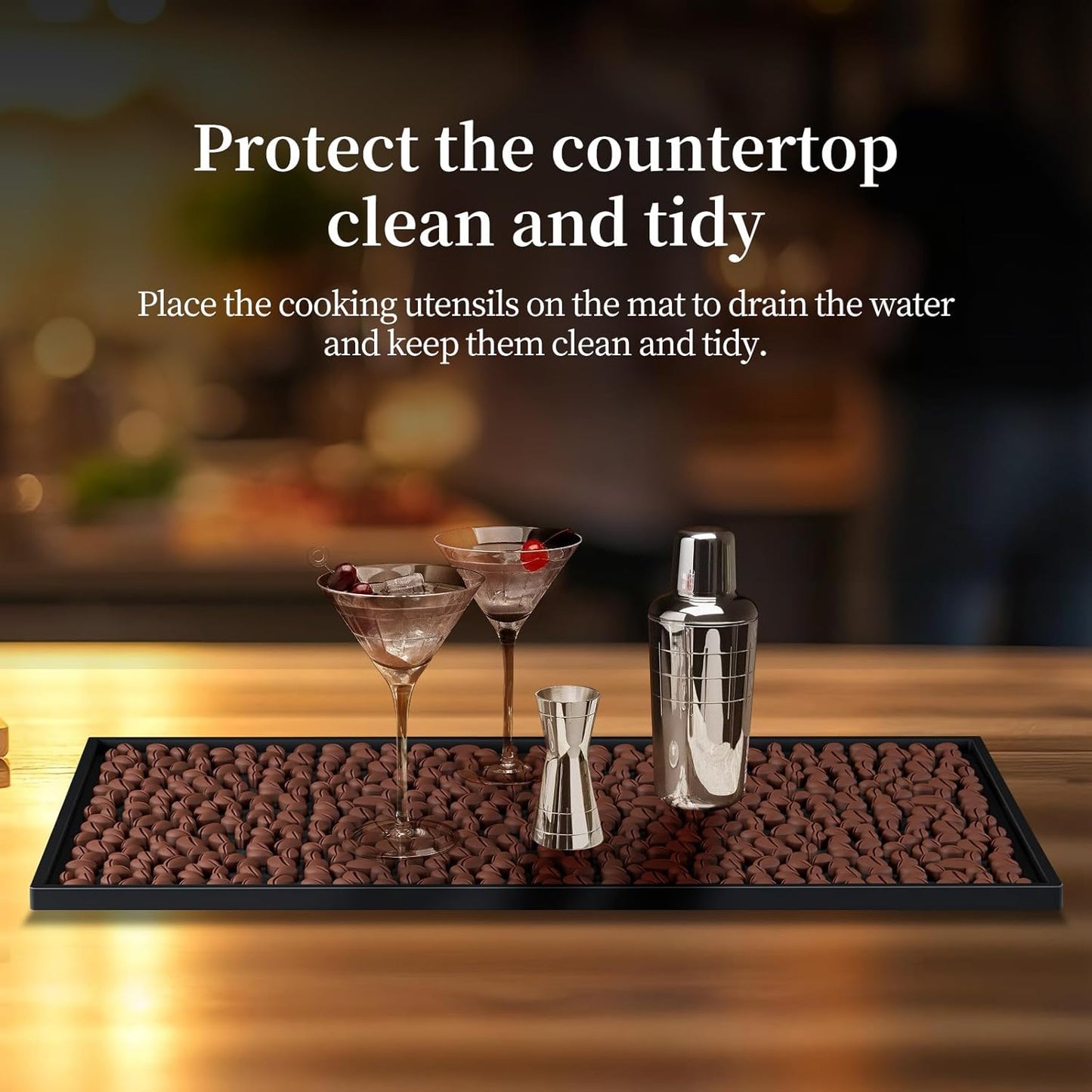 Rubber Rubber Bar Mat Set of 2 18"x12", Black – Durable, Non-Slip, Non-Toxic Spill & Drying Mats for Bars,Restaurants,Coffee Shops, Countertops & Tabletops Hairdressing Tool Protective pad.