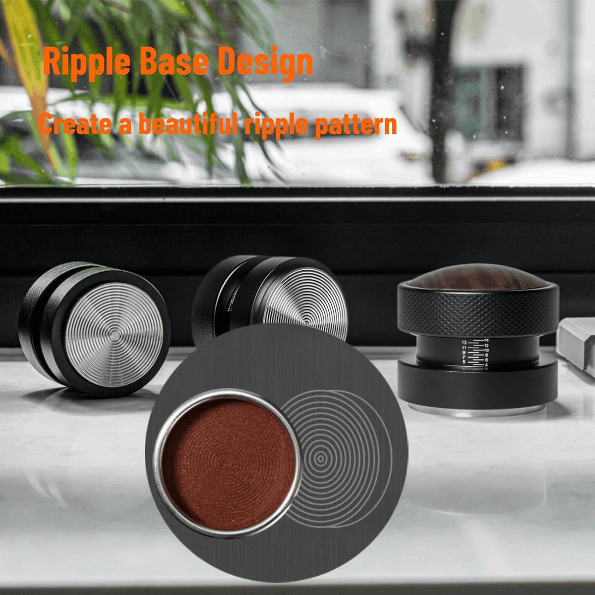 Espresso Tamper for 58mm Coffee Tamper,Self-Adjusting Gravity Tamper,WDT Tool with Clear Memory Scale,Stainless Steel Walnut Tamper for Espresso Coffee Machine Accessories,for Home,Office & Coffee Bar