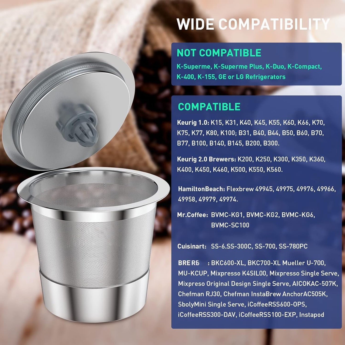 K Cup Reusable Coffee Pods, Stainless Steel Reusable K Cups Coffee Filter Compatible for Keurig 1.0 & 2.0 Coffee Makers, Non-BPA Stainless Steel Reusable K Cup(1 pack)