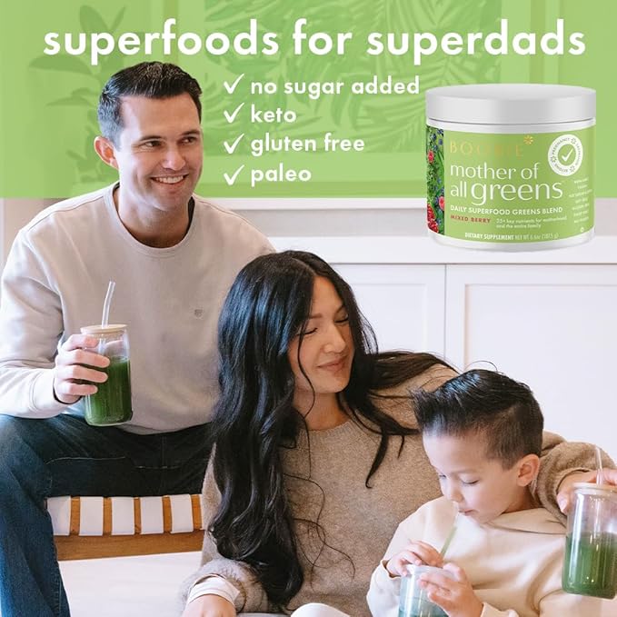 Boobie Mother of All Greens | Your New Family Ritual, Daily Super Greens Powder with 35+ Essential Nutrients for Moms & Families | Vegan, Gluten Free, & Sugar Free | Mango Flavor, 60 svgs