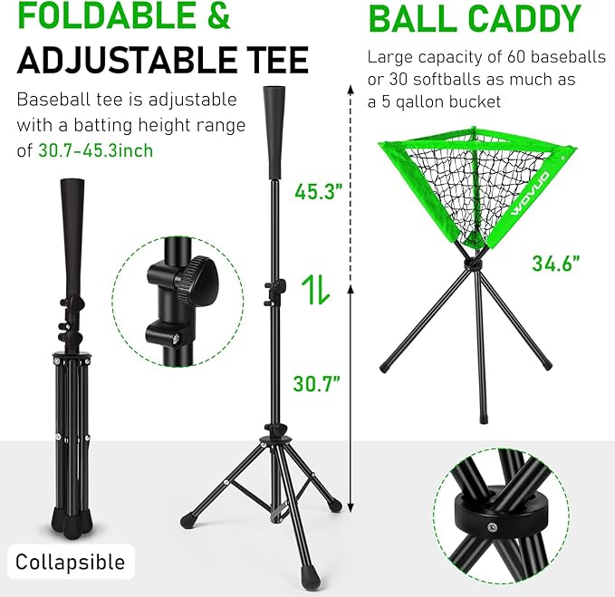 7x7 ft Baseball Net for Batting Pitching Hitting, Softball Pitching Net with Strike Zone, Tee, Ball Caddy, Softball Batting Net Baseball Training Equipment for Kids Adult Youth Sport Practice
