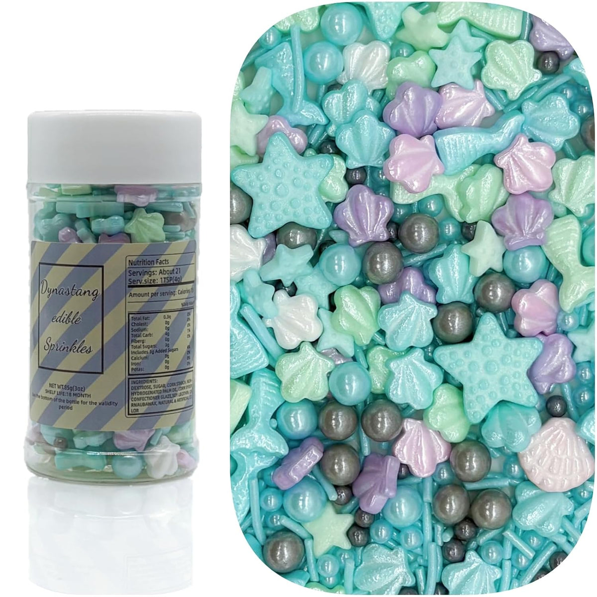 Dynastang Ocean Theme Sprinkles Starfish & Shell Mixed Style Edible Cake Decorations Cupcake Toppers Cookie Perfect for Cakes, Cupcakes, Desserts Toppings 3OZ
