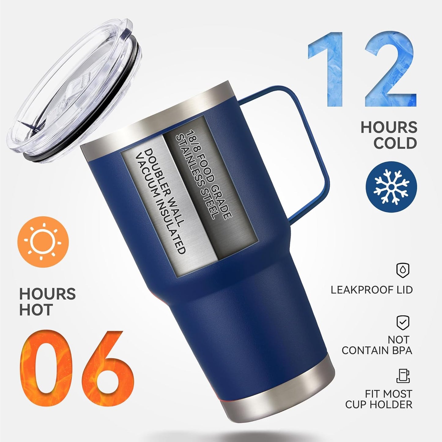 30 oz Tumbler with Handle and Lid, Stainless Steel Tumblers Bulk Double Wall Vacuum Insulated Travel Mug Leak Proof Cup Keep Drinks Cold and Hot Navy, 12 Pack