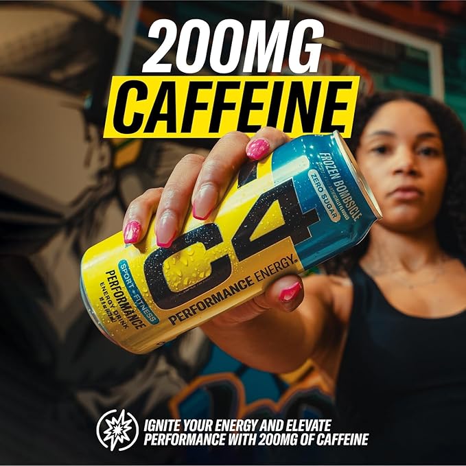 C4 Performance Energy Drink | Zero Sugar Carbonated Preworkout Energy | 200mg Caffeine with Beta Alanine | Frozen Bombiscle | 16 Fl Oz (12 Pack)