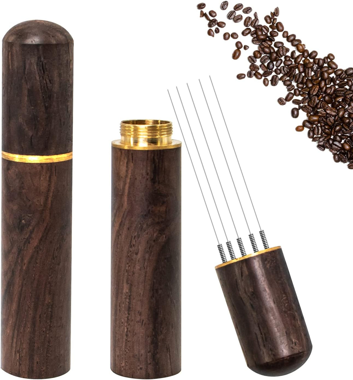 Espresso Coffee Stirrer, Espresso Distribution Tool Coffee Stirring Tool,Professional Barista Hand Needle Type Distribution Tool 5 Needles 0.4mm Natural Wood Handle and Stand
