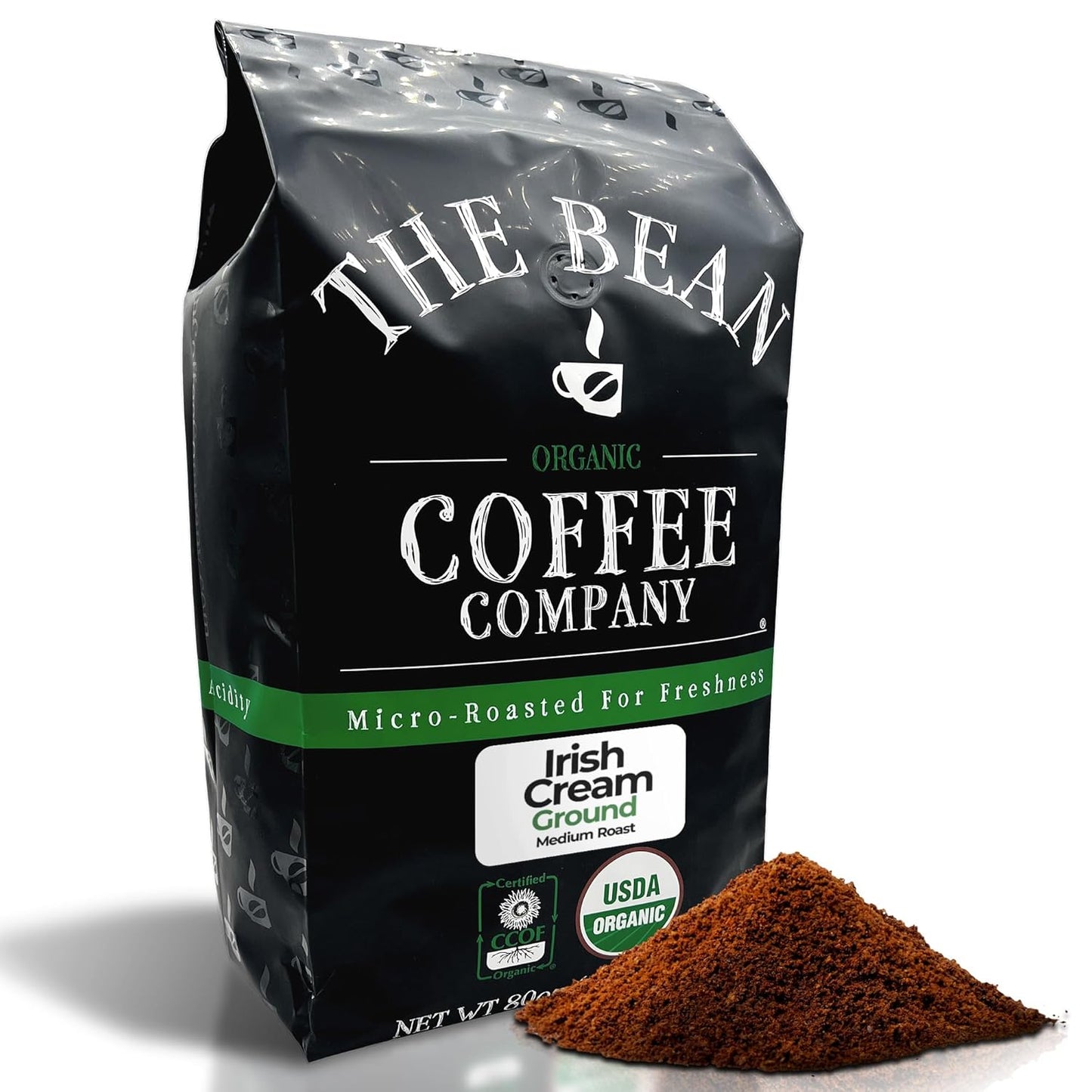 The Bean Organic Coffee Company Irish Cream, Medium Roast, Ground Coffee, 5-Pound Bag, Café molido tostado orgánico