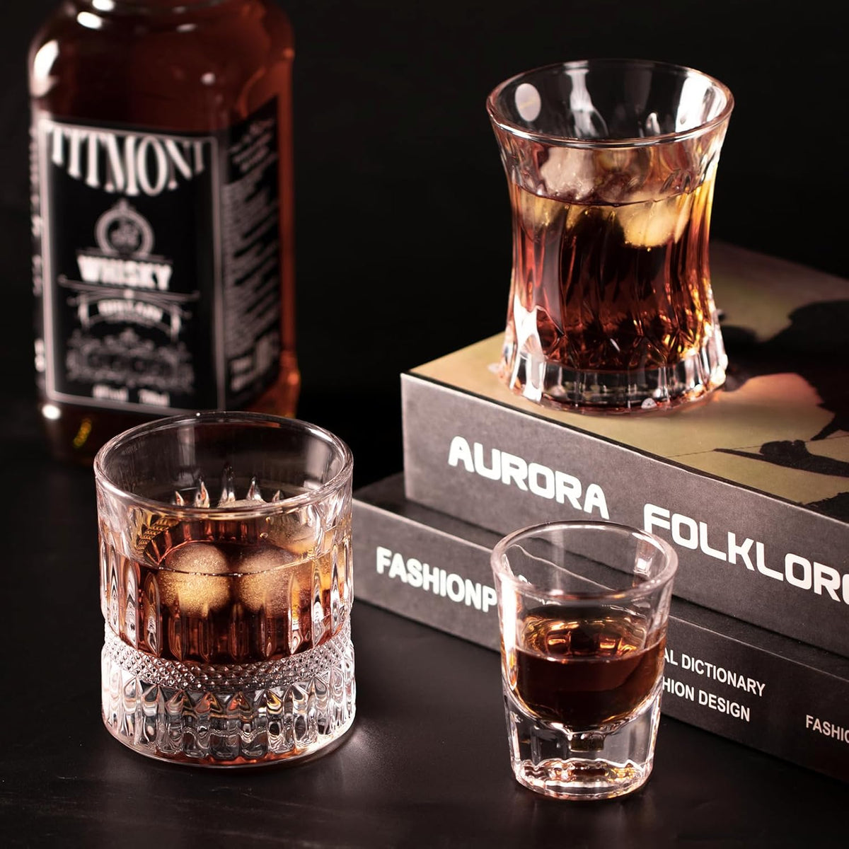 KAMMAK Whiskey Glass 7.75oz Set of 2, Old Fashioned Glass for Scotch, Cocktails, Rum, Shot Glasses Vodka in Bar And Party Gifts for Men, Whisky Lovers, Wedding, Anniversary, Birthday