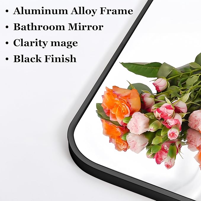 36" x 48"Bathroom Mirror, Matte Black Wall Mirror with Metal Frame, Decorative Rectangular Vanity Mirror for Bedroom Bathroom Living Room Entryway (Horizontal/Vertical)