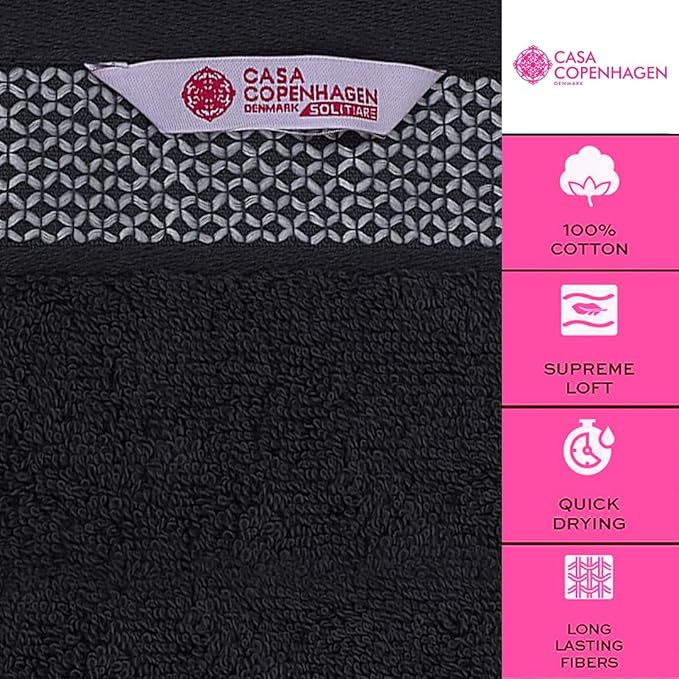 CASA COPENHAGEN Solitaire Towels, 4 Pieces Bath Towel Set- Pine Grey, 600 GSM Designed in Denmark Made of Soft Egyptian Cotton for Bathroom, Kitchen & Shower