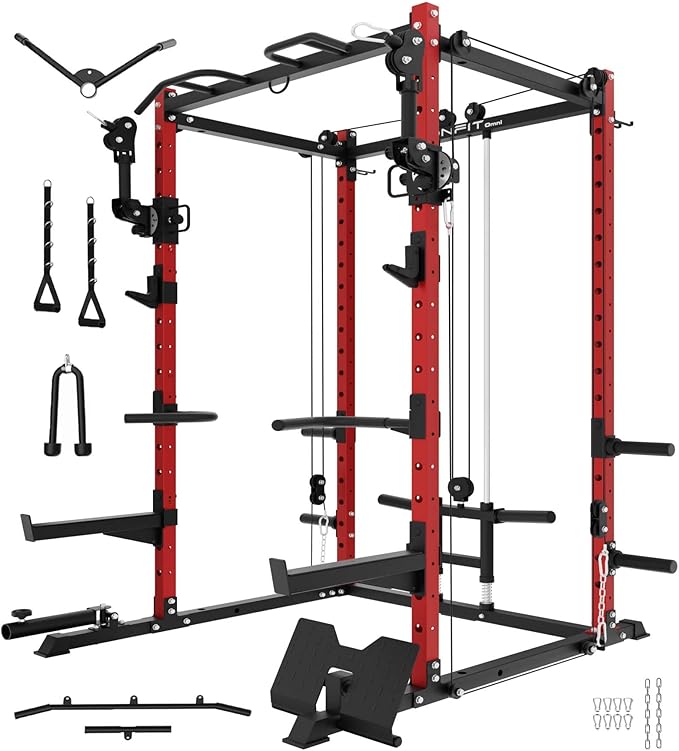 Eonfit E2 Power Cage，1500LB Squat Rack with Cable Crossover System.Multi-Function Power Rack for Home Gum.All-in-One Squat Rack with More Training Attachments
