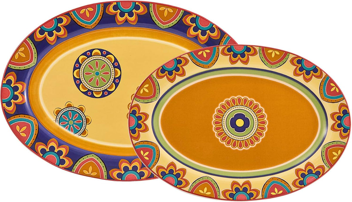 Bico Tunisian 16 plus 14 inch Oval Platters Set, Set of 2, Microwave and Dishwasher Safe, for Serving Fish, Chicken, Turkey