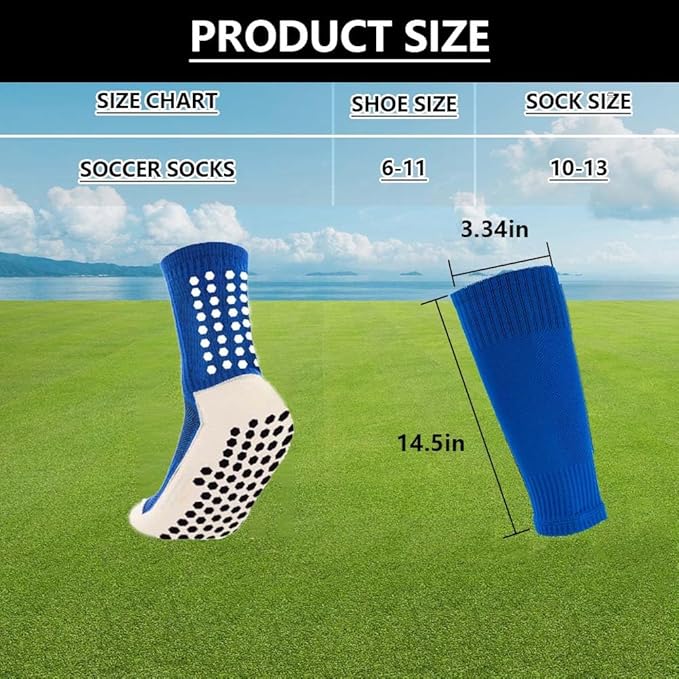 3 Pairs Mens Grip Soccer Socks, 3 Pairs Shin Sleeves with 1 Pack Shin Guards and 4 Shin Straps, Soccer Football Game Set 11 Pcs