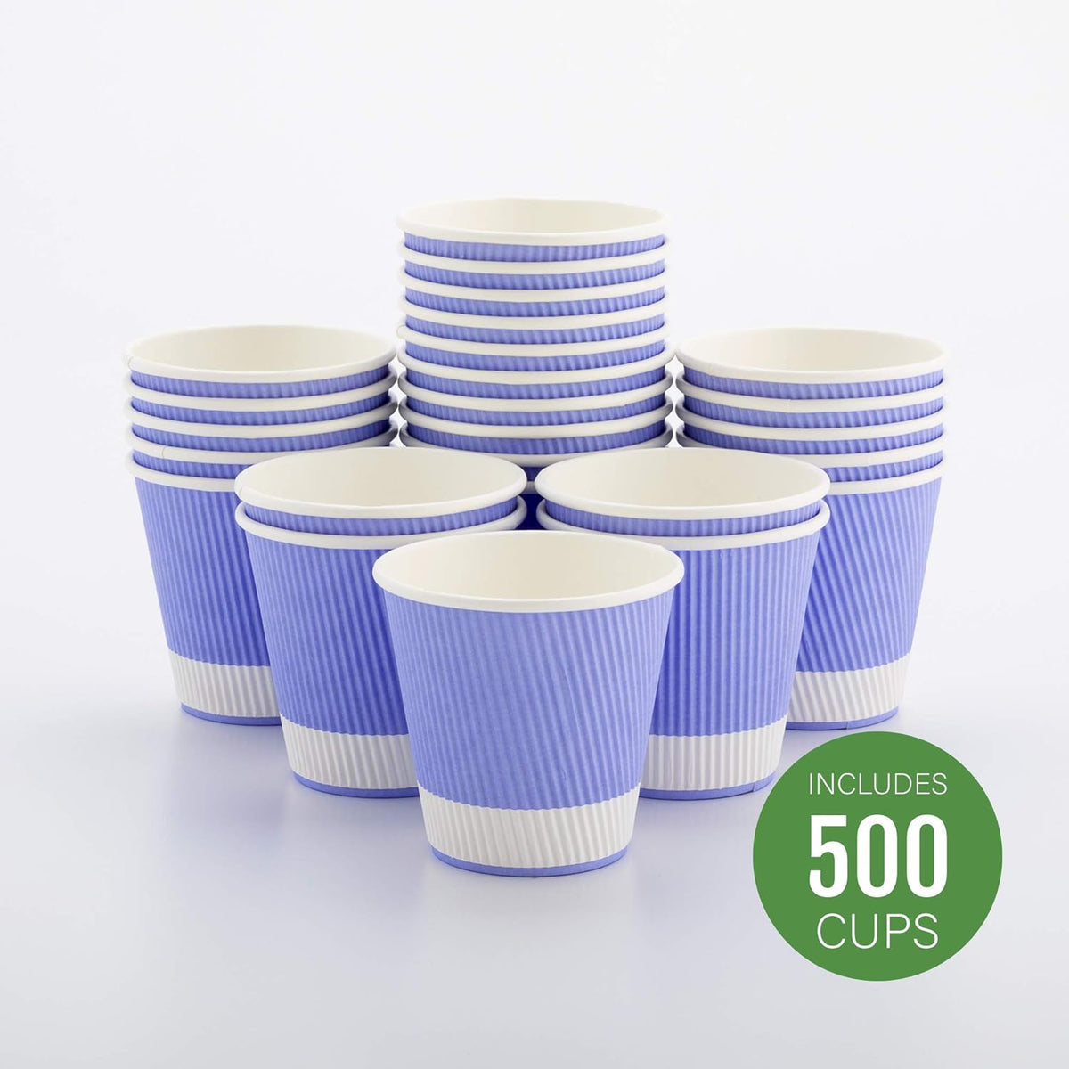 Restaurantware 8 Ounce Double Wall Disposable Coffee Cups, 500 Insulated Light Purple Paper Tumblers with Ripple Wall Design, Lids Sold Separately for Hot Drinks like Tea, Hot Chocolate and More