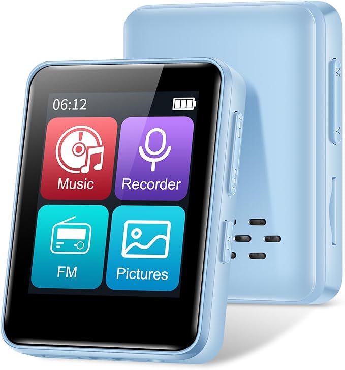 32GB MP3 Player with Bluetooth, 1.8 inch Screen, with FM Radio, Recorder, Portable Sport HiFi Music Player Up to 512GB, Blue
