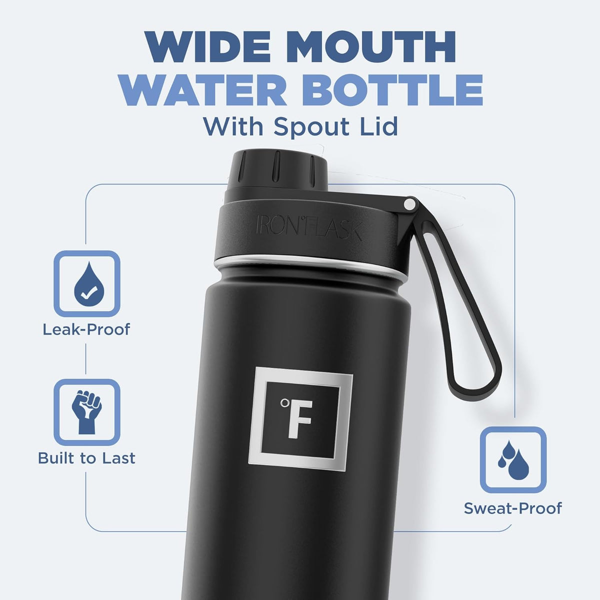 IRON °FLASK Camping & Hiking Hydration Flask with 3 Lids - Stainless Steel, Double Walled & Vacuum Insulated Water Bottle - Leak Proof & BPA Free (Dark Night, Spout - 22 oz)