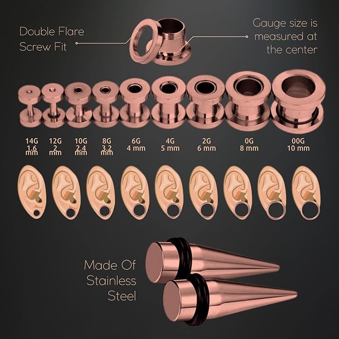 BodyJ4You 37PC Ear Stretching Kit - Beginner Gauges 14G-00G Starter Set - Aftercare Balm Wax - Steel Tapers Single Flare Plugs Screw Fit Tunnels - Women Eyelet Mens Earrings Expander Piercing Jewelry