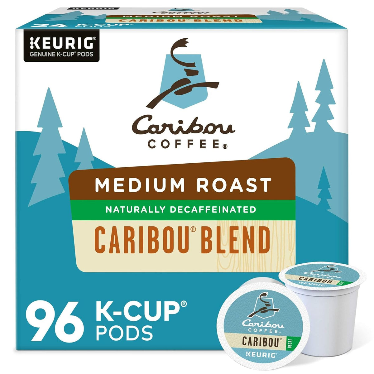 Caribou Coffee Caribou Blend Decaf Keurig Single-Serve K-Cup Pods, Medium Roast Coffee, 96 Count (Pack of 4)