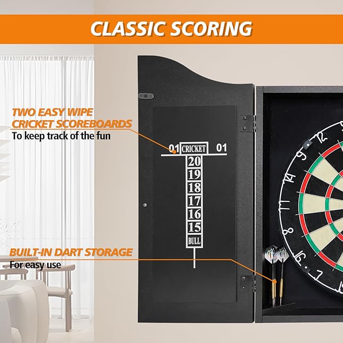 Bristle Dart Board Set, Professional Dart Board 18" with 6pcs 18g Darts Outdoor Dartboard Set, Compressed Sisal Metal Wire Board with Rotating Number Ring