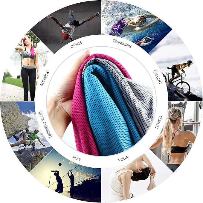 Biange Cooling Towel (Pack of 20, 40"x12") with Pouches for Sports, Workout, Fitness, Gym, Yoga, Golf, Pilates, Travel, Camping & More