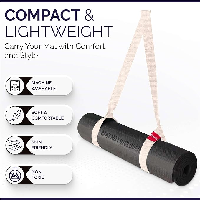 Yoga Mat Straps 2 in 1 - Cotton - Adjustable anti-slip straps for yoga, pilates, stretching, for carrying mats