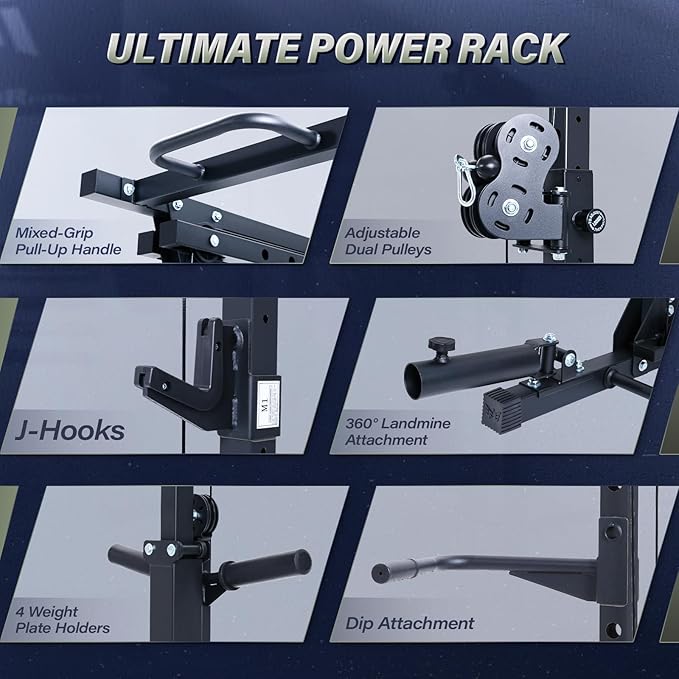 MAJOR FITNESS Drone3 Power Rack, Multi-Function Home Gym Squat Rack with Pull-Up Bar, Cable Crossover & J-Hooks, Heavy-Duty Steel Frame for Maximum Stability & Strength Training