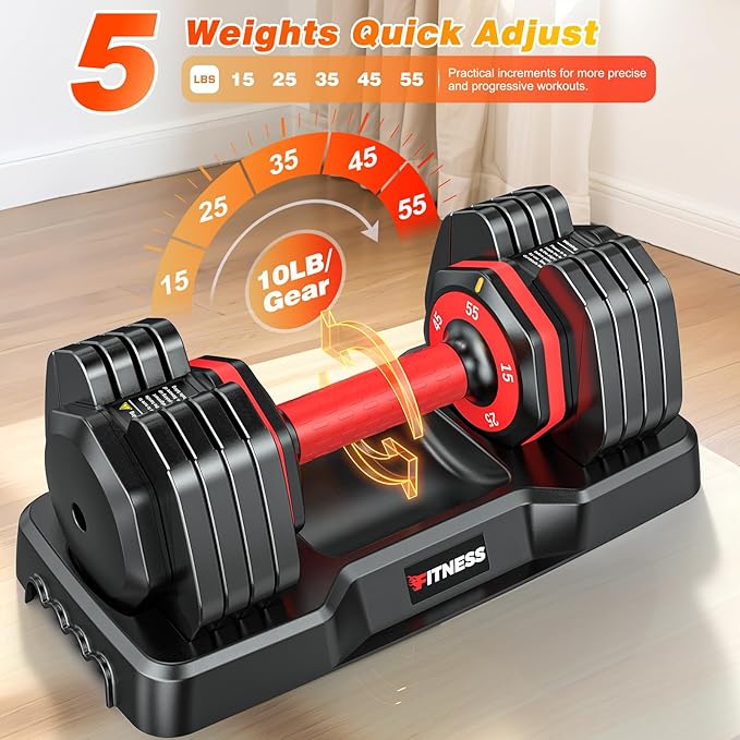 XDDIAS Adjustable Dumbbell Set of 2, 25/55/80LB Dumbbell Set-1Sec Adjustable Weights-5/10 in 1 Free Weights Dumbbells Set with Effortless Tray/No-Slip Handle-Compact Size for Women/Men at Home Gym