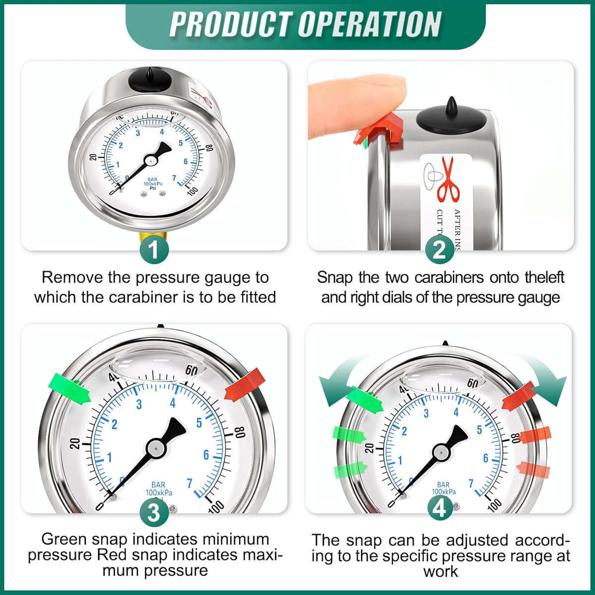 0-100psi Stainless Steel 1/4" NPT 2.5" Dial, Glycerin Liquid Filled Pressure Gauge Lower Mount for Pressure Testing of Water, Oil and Air (with Range Mark Pointer)