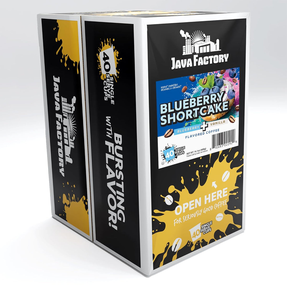 Java Factory Coffee Pods Blueberry Flavored Coffee for Keurig K-Cup Brewers, Blueberry Shortcake, 40 Count