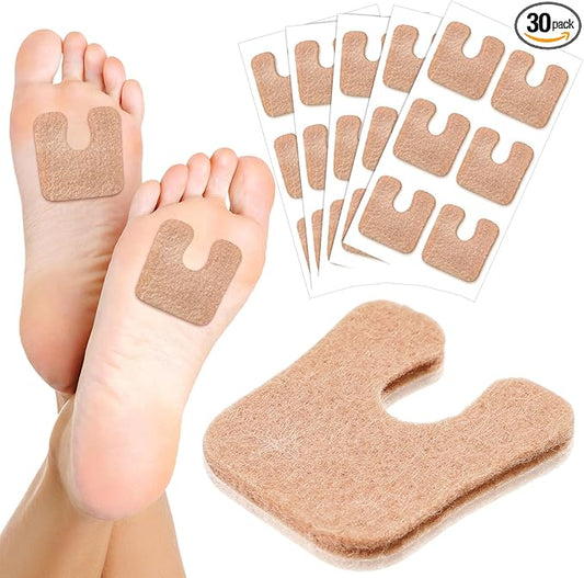 Boao 30 Pcs Callus Pads 1/4" Thick U Shaped Metatarsal Corn Pads Felt Callus Cushions Adhesive Corn Protectors for Men Women Feet Toes Pain Relief Blister Prevention