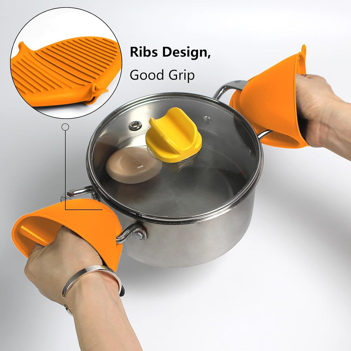 Oven Mitts Silicone Pot Holders Set Heat Resistant for Kitchen - ChufanMomsil 6 PCS Mini Silicone Oven Gloves Kitchen Mittens, Short Pot Pinch Grips for BBQ & Baking, Orange