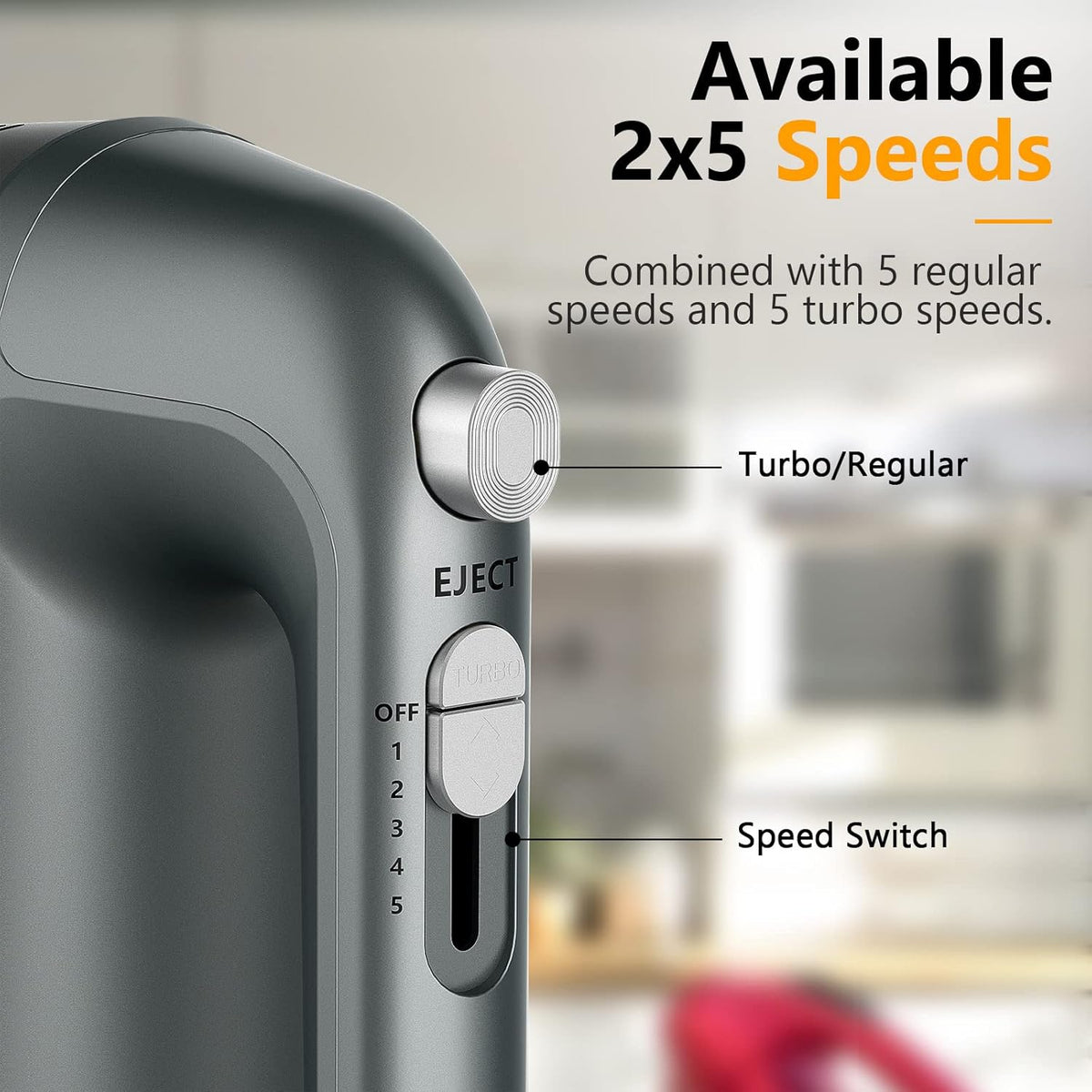 Hand Mixer Electric, 450W Kitchen Mixers with Scale Cup Storage Case, Turbo Boost/Self-Control Speed + 5 Speed + Eject Button + 5 Stainless Steel Accessories, For Easy Whipping Dough,Cream, Cake