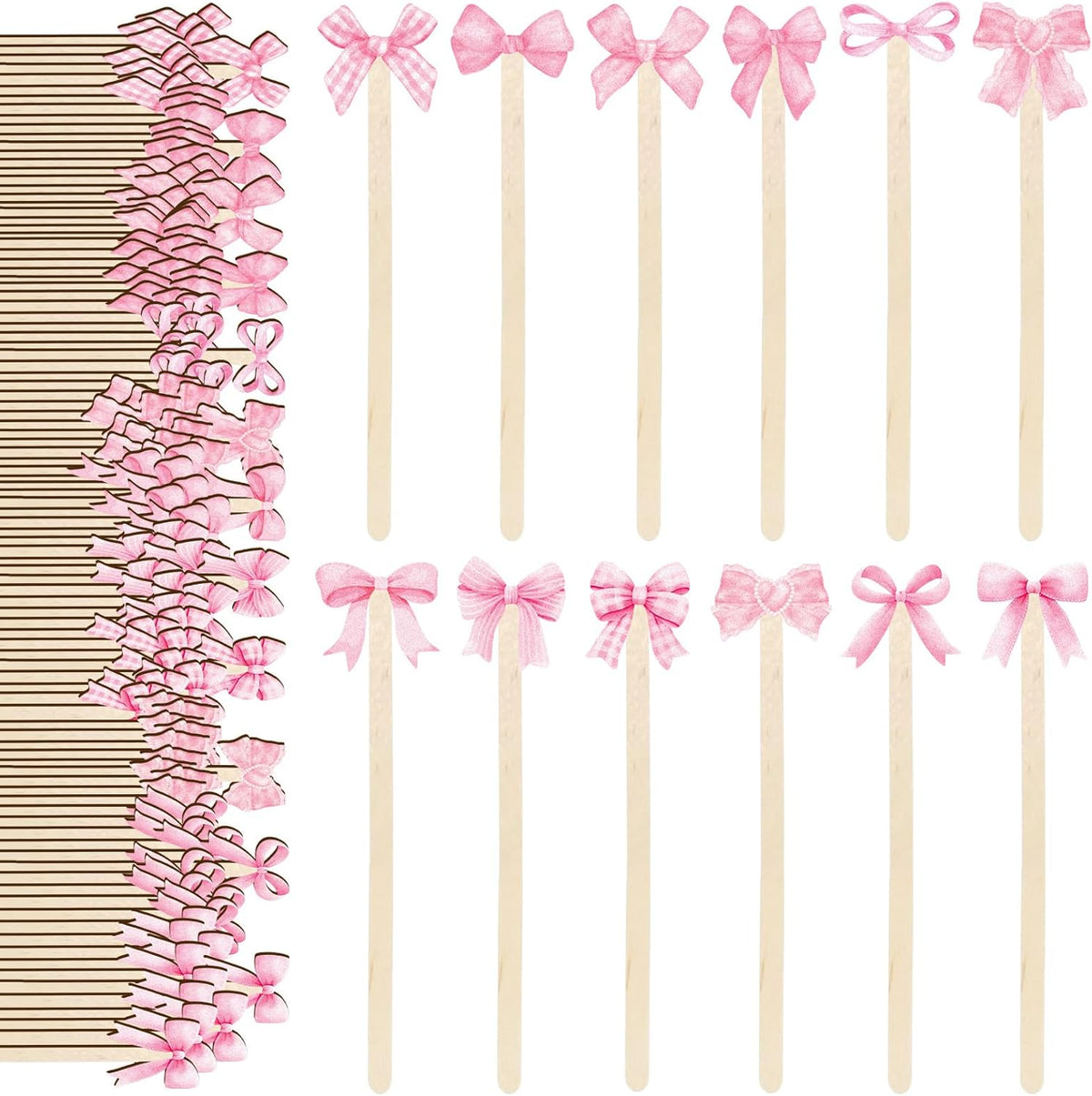 120Pcs Pink Bow Coffee Stirrers Watercolor Multiple Bowknot Disposable Stir Sticks Wooden Drink Stirrers for Home Office Bar Restaurant Party Supplies