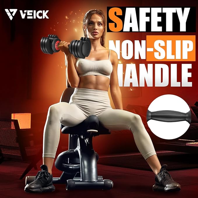 VEICK 25/55 lbs Adjustable Dumbbell with Anti-Slip Turning Handle, Fast Adjust Weight for Men Women, Exercise Equipment with Tray for Home Gym Full Body Workout Fitness
