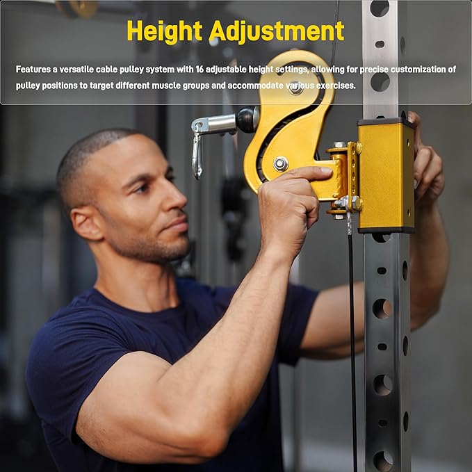 Power Rack with Dual Pulley System, Cable Crossover, LAT Pulldown, Bench Press & Squat Rack, Full Body Strength Training Cage for Home Gym