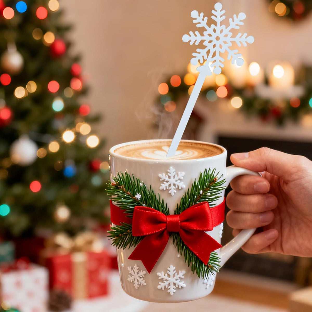 60pcs Snowflake Drink Stirrers Christmas Plastic Swizzle Sticks Beverage Winter Stir Sticks Reusable Coffee Cocktail Stirrers Bar Supplies for Cocktail Xmas Party Decor Winter Holiday Cocoa Bar