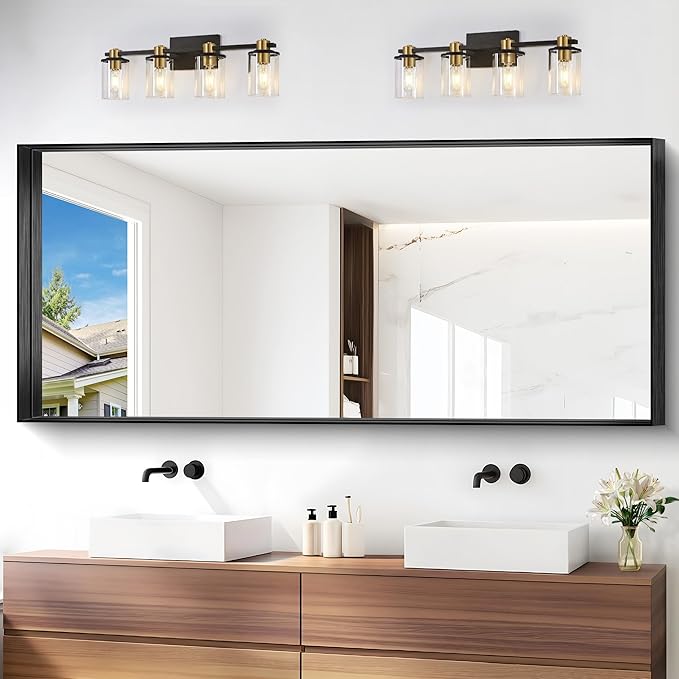 Black Bathroom Mirror, 72x30 Inch Rectangular Deep Frame Mirror, Large Wall Mounted Bathroom Vanity Mirror Over Sink for Bedroom,Restroom, Living Room, Hangs Vertically or Horizontally