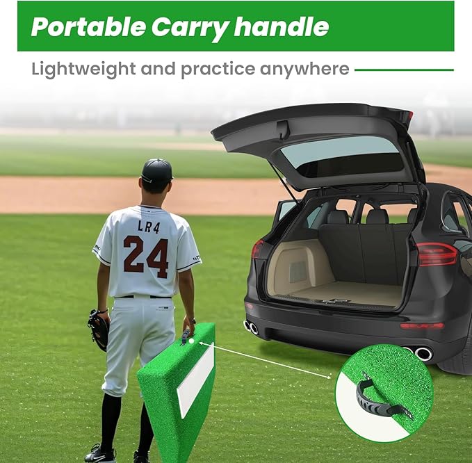 4" Pitching Mound, Baseball Pitcher's Mound with Carry Handle and Regulation Pitching Rubber, Baseball Pitching Training Equipment 30x30x4 Inch for Indoor and Outdoor