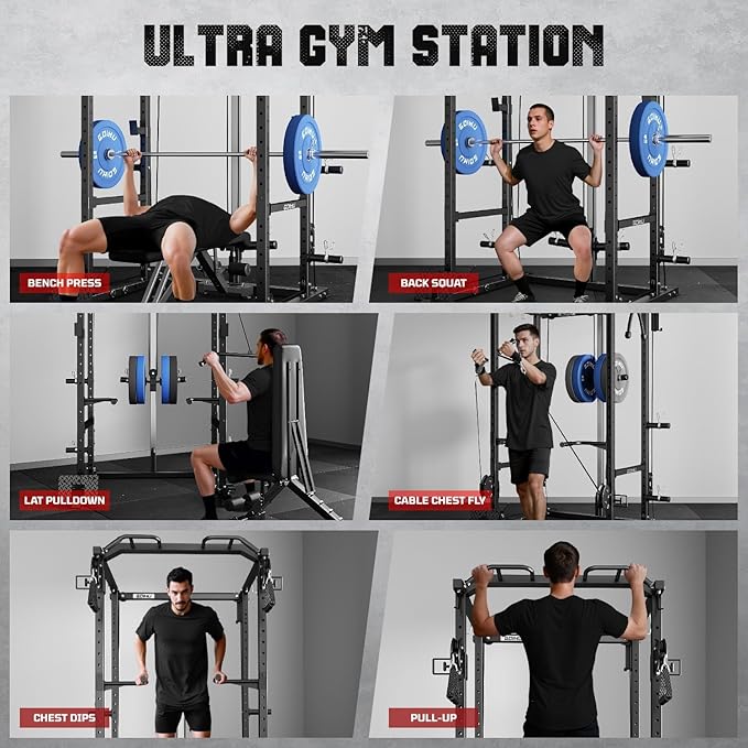 R1-V4 Power Cage Rack, 2000LB Squat Rack with Cable Crossover System, Multi-Function Weight Cage, Home Gym Workout Machine with More Training Attachments