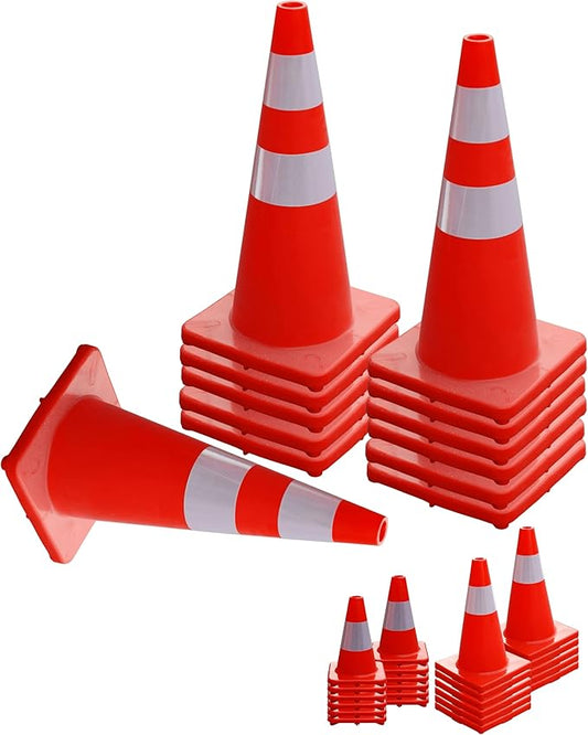 6, 9, 12, 18, 28 Inch Sports Training Traffic Cones - Durable Orange Cones for Soccer, Football, Basketball, Agility Drills, Parking, Safety, Road Use (Set of 12)